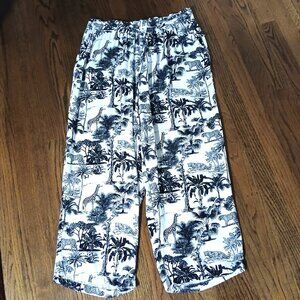 Jane + Delancey Pants 1X Black White Wide Leg Animal Palm Tropical Jungle Print
